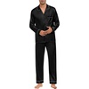 image:imageSWOMOG Mens Silk Pajamas Set Satin Long Sleeve Button Down 2 PCS Sleepwear V Neck Classic Loungewear Pjs with Long PantsAblack