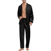 image:imageSWOMOG Mens Silk Pajamas Set Satin Long Sleeve Button Down 2 PCS Sleepwear V Neck Classic Loungewear Pjs with Long PantsAblack