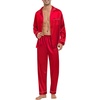 image:imageSWOMOG Mens Silk Pajamas Set Satin Long Sleeve Button Down 2 PCS Sleepwear V Neck Classic Loungewear Pjs with Long PantsAred