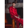 image:imageSWOMOG Mens Silk Pajamas Set Satin Long Sleeve Button Down 2 PCS Sleepwear V Neck Classic Loungewear Pjs with Long PantsAred