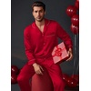 image:imageSWOMOG Mens Silk Pajamas Set Satin Long Sleeve Button Down 2 PCS Sleepwear V Neck Classic Loungewear Pjs with Long PantsAred