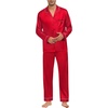 image:imageSWOMOG Mens Silk Pajamas Set Satin Long Sleeve Button Down 2 PCS Sleepwear V Neck Classic Loungewear Pjs with Long PantsAred