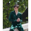 image:imageSWOMOG Mens Silk Pajamas Set Satin Long Sleeve Button Down 2 PCS Sleepwear V Neck Classic Loungewear Pjs with Long PantsDark Green
