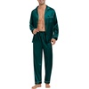 image:imageSWOMOG Mens Silk Pajamas Set Satin Long Sleeve Button Down 2 PCS Sleepwear V Neck Classic Loungewear Pjs with Long PantsDark Green