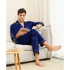 image:imageSWOMOG Mens Silk Pajamas Set Satin Long Sleeve Button Down 2 PCS Sleepwear V Neck Classic Loungewear Pjs with Long PantsNavy Blue
