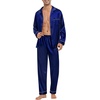image:imageSWOMOG Mens Silk Pajamas Set Satin Long Sleeve Button Down 2 PCS Sleepwear V Neck Classic Loungewear Pjs with Long PantsNavy Blue