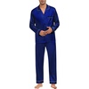 image:imageSWOMOG Mens Silk Pajamas Set Satin Long Sleeve Button Down 2 PCS Sleepwear V Neck Classic Loungewear Pjs with Long PantsNavy Blue