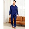 image:imageSWOMOG Mens Silk Pajamas Set Satin Long Sleeve Button Down 2 PCS Sleepwear V Neck Classic Loungewear Pjs with Long PantsNavy Blue
