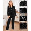 image:imageSWOMOG Womens 4pcs Pajamas Sets Silk Satin Pjs Sexy Cami Shorts Set Button Down Long Short Sleeve Sleepwear LoungewearBlack