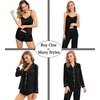 image:imageSWOMOG Womens 4pcs Pajamas Sets Silk Satin Pjs Sexy Cami Shorts Set Button Down Long Short Sleeve Sleepwear LoungewearBlack