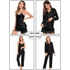 image:imageSWOMOG Womens 4pcs Pajamas Sets Silk Satin Pjs Sexy Cami Shorts Set Button Down Long Short Sleeve Sleepwear LoungewearBlack