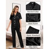 image:imageSWOMOG Womens 4pcs Pajamas Sets Silk Satin Pjs Sexy Cami Shorts Set Button Down Long Short Sleeve Sleepwear LoungewearBlack