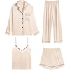 image:imageSWOMOG Womens 4pcs Pajamas Sets Silk Satin Pjs Sexy Cami Shorts Set Button Down Long Short Sleeve Sleepwear LoungewearChampagne
