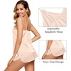 image:imageSWOMOG Womens 4pcs Pajamas Sets Silk Satin Pjs Sexy Cami Shorts Set Button Down Long Short Sleeve Sleepwear LoungewearChampagne
