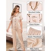 image:imageSWOMOG Womens 4pcs Pajamas Sets Silk Satin Pjs Sexy Cami Shorts Set Button Down Long Short Sleeve Sleepwear LoungewearChampagne