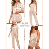 image:imageSWOMOG Womens 4pcs Pajamas Sets Silk Satin Pjs Sexy Cami Shorts Set Button Down Long Short Sleeve Sleepwear LoungewearChampagne