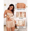 image:imageSWOMOG Womens 4pcs Pajamas Sets Silk Satin Pjs Sexy Cami Shorts Set Button Down Long Short Sleeve Sleepwear LoungewearChampagne