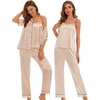 image:imageSWOMOG Womens 4pcs Pajamas Sets Silk Satin Pjs Sexy Cami Shorts Set Button Down Long Short Sleeve Sleepwear LoungewearChampagne