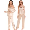 image:imageSWOMOG Womens 4pcs Pajamas Sets Silk Satin Pjs Sexy Cami Shorts Set Button Down Long Short Sleeve Sleepwear LoungewearChampagne