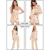 image:imageSWOMOG Womens 4pcs Pajamas Sets Silk Satin Pjs Sexy Cami Shorts Set Button Down Long Short Sleeve Sleepwear LoungewearChampagne