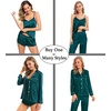 image:imageSWOMOG Womens 4pcs Pajamas Sets Silk Satin Pjs Sexy Cami Shorts Set Button Down Long Short Sleeve Sleepwear LoungewearDark Green