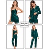 image:imageSWOMOG Womens 4pcs Pajamas Sets Silk Satin Pjs Sexy Cami Shorts Set Button Down Long Short Sleeve Sleepwear LoungewearDeep Green