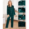 image:imageSWOMOG Womens 4pcs Pajamas Sets Silk Satin Pjs Sexy Cami Shorts Set Button Down Long Short Sleeve Sleepwear LoungewearDeep Green