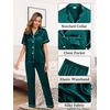image:imageSWOMOG Womens 4pcs Pajamas Sets Silk Satin Pjs Sexy Cami Shorts Set Button Down Long Short Sleeve Sleepwear LoungewearDeep Green