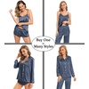 image:imageSWOMOG Womens 4pcs Pajamas Sets Silk Satin Pjs Sexy Cami Shorts Set Button Down Long Short Sleeve Sleepwear LoungewearDeep Grey