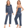 image:imageSWOMOG Womens 4pcs Pajamas Sets Silk Satin Pjs Sexy Cami Shorts Set Button Down Long Short Sleeve Sleepwear LoungewearDeep Grey