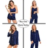 image:imageSWOMOG Womens 4pcs Pajamas Sets Silk Satin Pjs Sexy Cami Shorts Set Button Down Long Short Sleeve Sleepwear LoungewearDeep Navy Blue