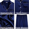 image:imageSWOMOG Womens 4pcs Pajamas Sets Silk Satin Pjs Sexy Cami Shorts Set Button Down Long Short Sleeve Sleepwear LoungewearDeep Navy Blue