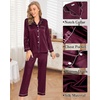 image:imageSWOMOG Womens 4pcs Pajamas Sets Silk Satin Pjs Sexy Cami Shorts Set Button Down Long Short Sleeve Sleepwear LoungewearDeep Wine Red
