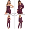image:imageSWOMOG Womens 4pcs Pajamas Sets Silk Satin Pjs Sexy Cami Shorts Set Button Down Long Short Sleeve Sleepwear LoungewearDeep Wine Red