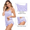 image:imageSWOMOG Womens 4pcs Pajamas Sets Silk Satin Pjs Sexy Cami Shorts Set Button Down Long Short Sleeve Sleepwear LoungewearLavender