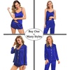 image:imageSWOMOG Womens 4pcs Pajamas Sets Silk Satin Pjs Sexy Cami Shorts Set Button Down Long Short Sleeve Sleepwear LoungewearLight Blue
