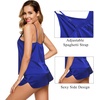 image:imageSWOMOG Womens 4pcs Pajamas Sets Silk Satin Pjs Sexy Cami Shorts Set Button Down Long Short Sleeve Sleepwear LoungewearLight Blue