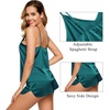 image:imageSWOMOG Womens 4pcs Pajamas Sets Silk Satin Pjs Sexy Cami Shorts Set Button Down Long Short Sleeve Sleepwear LoungewearLight Green