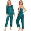 image:imageSWOMOG Womens 4pcs Pajamas Sets Silk Satin Pjs Sexy Cami Shorts Set Button Down Long Short Sleeve Sleepwear LoungewearLight Green