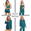 image:imageSWOMOG Womens 4pcs Pajamas Sets Silk Satin Pjs Sexy Cami Shorts Set Button Down Long Short Sleeve Sleepwear LoungewearLight Green