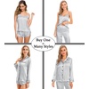 image:imageSWOMOG Womens 4pcs Pajamas Sets Silk Satin Pjs Sexy Cami Shorts Set Button Down Long Short Sleeve Sleepwear LoungewearLight Grey