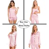 image:imageSWOMOG Womens 4pcs Pajamas Sets Silk Satin Pjs Sexy Cami Shorts Set Button Down Long Short Sleeve Sleepwear LoungewearLight Pink