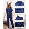 image:imageSWOMOG Womens 4pcs Pajamas Sets Silk Satin Pjs Sexy Cami Shorts Set Button Down Long Short Sleeve Sleepwear LoungewearNavy Blue
