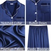 image:imageSWOMOG Womens 4pcs Pajamas Sets Silk Satin Pjs Sexy Cami Shorts Set Button Down Long Short Sleeve Sleepwear LoungewearNavy Blue