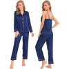 image:imageSWOMOG Womens 4pcs Pajamas Sets Silk Satin Pjs Sexy Cami Shorts Set Button Down Long Short Sleeve Sleepwear LoungewearNavy Blue