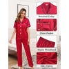 image:imageSWOMOG Womens 4pcs Pajamas Sets Silk Satin Pjs Sexy Cami Shorts Set Button Down Long Short Sleeve Sleepwear LoungewearRed
