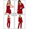 image:imageSWOMOG Womens 4pcs Pajamas Sets Silk Satin Pjs Sexy Cami Shorts Set Button Down Long Short Sleeve Sleepwear LoungewearRed