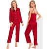 image:imageSWOMOG Womens 4pcs Pajamas Sets Silk Satin Pjs Sexy Cami Shorts Set Button Down Long Short Sleeve Sleepwear LoungewearRed