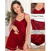 image:imageSWOMOG Womens 4pcs Pajamas Sets Silk Satin Pjs Sexy Cami Shorts Set Button Down Long Short Sleeve Sleepwear LoungewearRed