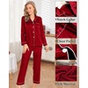 image:imageSWOMOG Womens 4pcs Pajamas Sets Silk Satin Pjs Sexy Cami Shorts Set Button Down Long Short Sleeve Sleepwear LoungewearRed